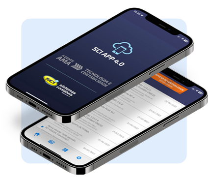 SCI APP 4.0 em smartphones mostrando a interface do aplicativo