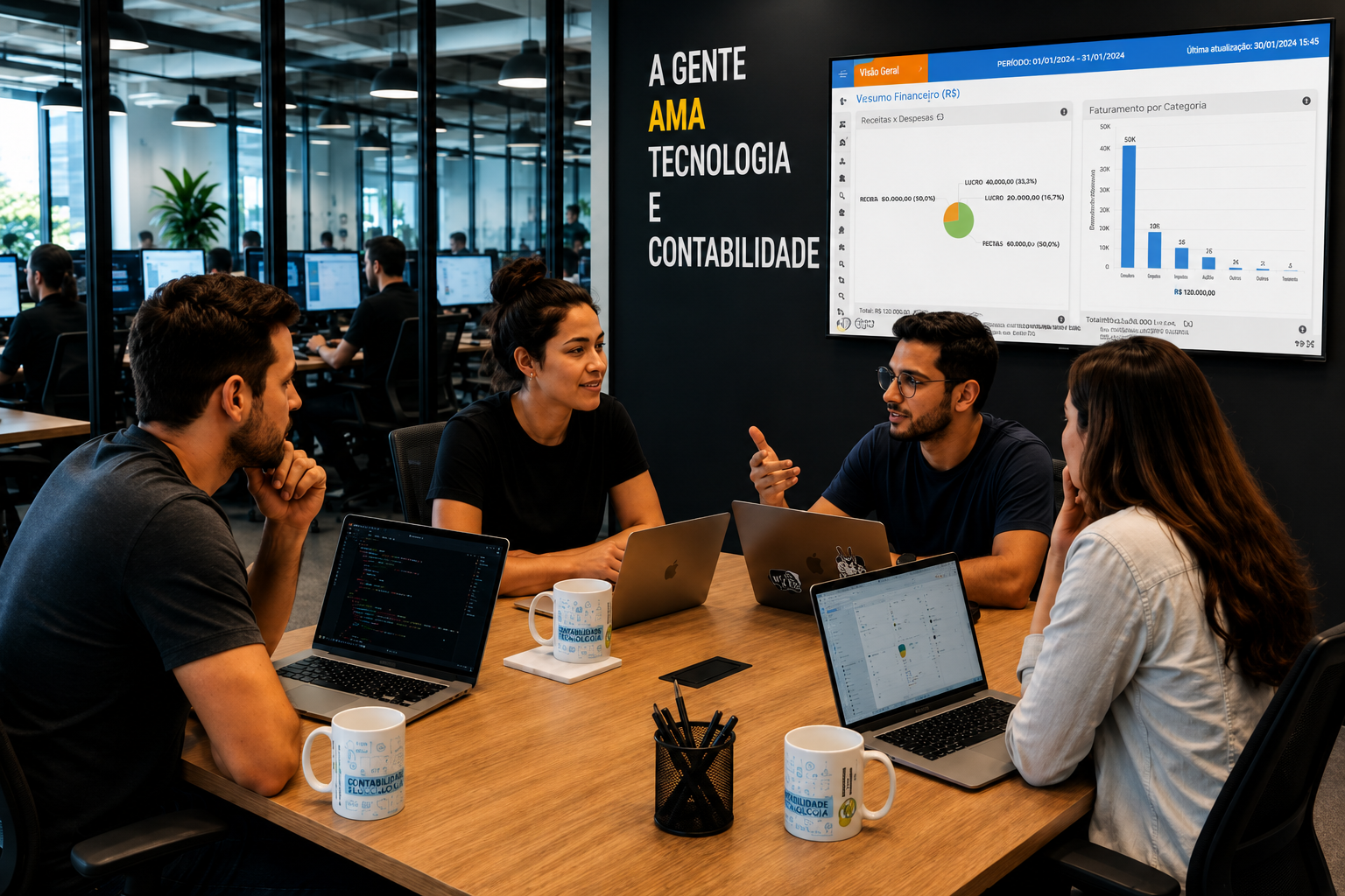 Dashboard de soluções contábeis SCI com gráficos, segurança e automação